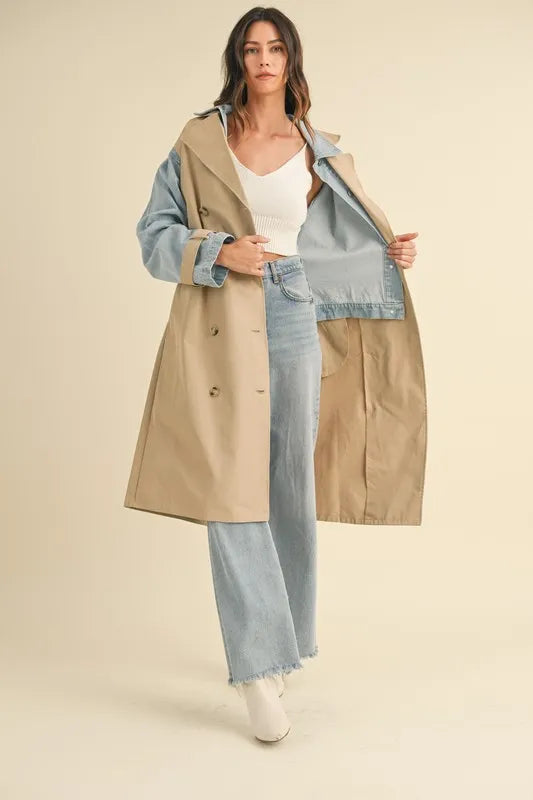 MABLE Layered Look Trench Coat With Denim Jacket-Coats & Jackets-Trendsi-[option4]-[option5]-[option6]-[option7]-[option8]-Shop-Boutique-Clothing-for-Women-Online
