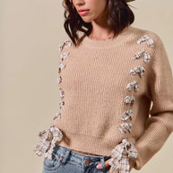 SO ME Checkered Plaid Tape Lace Up Ribbed Sweater-Sweaters-Trendsi-[option4]-[option5]-[option6]-[option7]-[option8]-Shop-Boutique-Clothing-for-Women-Online