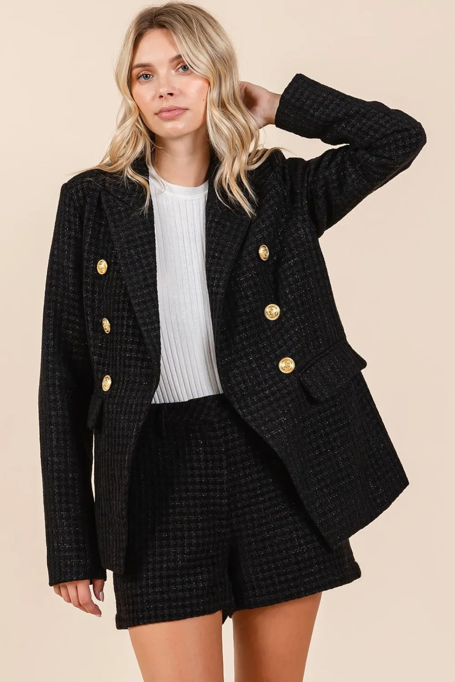 Mittoshop Plaid Texture Double-Breasted Long Sleeve Blazer-Blazers-Trendsi-[option4]-[option5]-[option6]-[option7]-[option8]-Shop-Boutique-Clothing-for-Women-Online