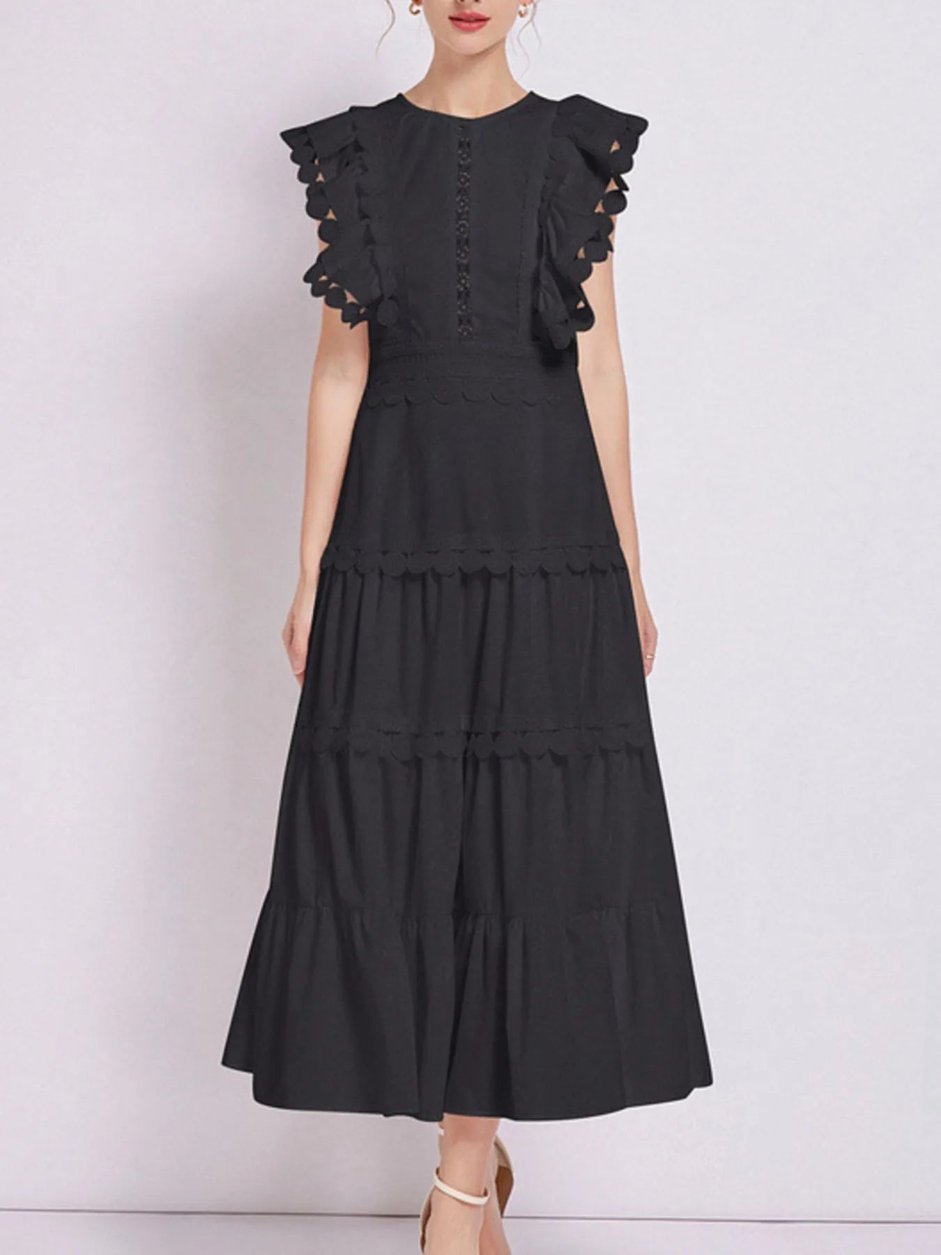 Sleeveless Ruffled Tiered Dress with Embroidered Trim-dresses-Trendsi-[option4]-[option5]-[option6]-[option7]-[option8]-Shop-Boutique-Clothing-for-Women-Online