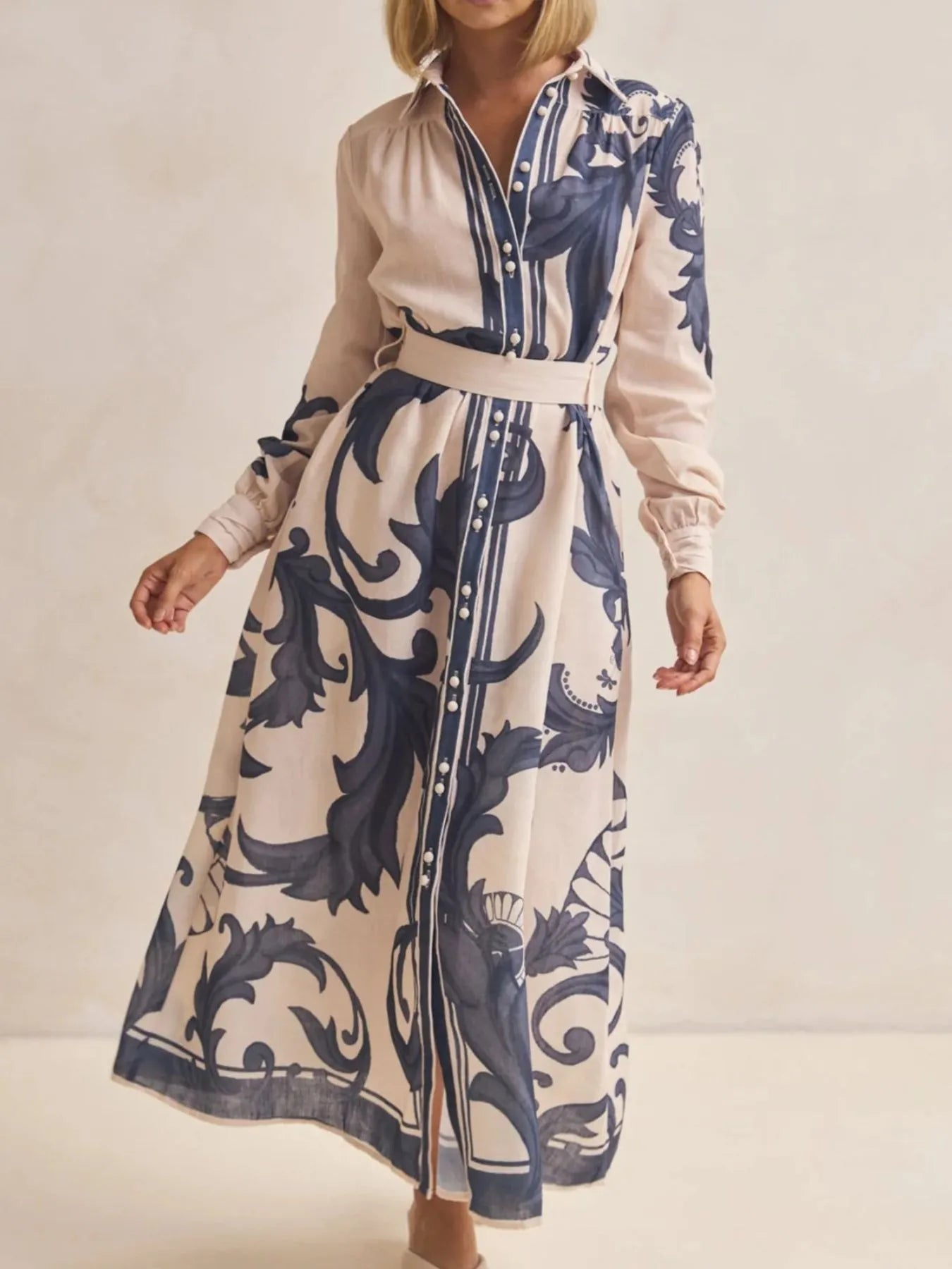 Printed Button Down Belted Shirt Dress-Dresses-Trendsi-[option4]-[option5]-[option6]-[option7]-[option8]-Shop-Boutique-Clothing-for-Women-Online