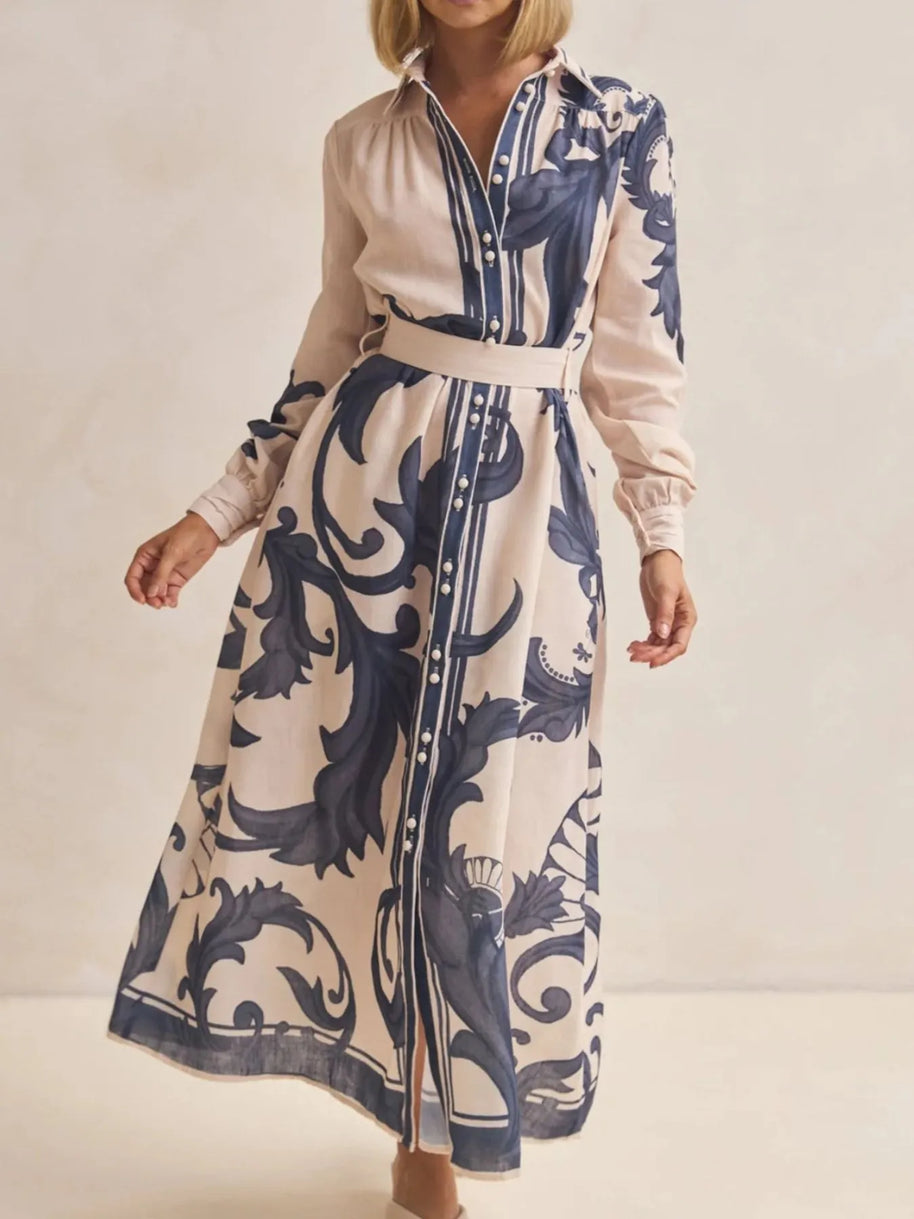 Printed Button Down Belted Shirt Dress-Dresses-Trendsi-[option4]-[option5]-[option6]-[option7]-[option8]-Shop-Boutique-Clothing-for-Women-Online