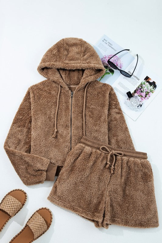 Sherpa Zip-Up Hoodie and Drawstring Shorts Set-JUNIPER BLVD-[option4]-[option5]-[option6]-[option7]-[option8]-Shop-Boutique-Clothing-for-Women-Online