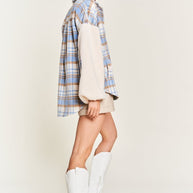 Multi plaid fuzzy sleeve jacket PLUS SIZE-Jade By Jane-[option4]-[option5]-[option6]-[option7]-[option8]-Shop-Boutique-Clothing-for-Women-Online