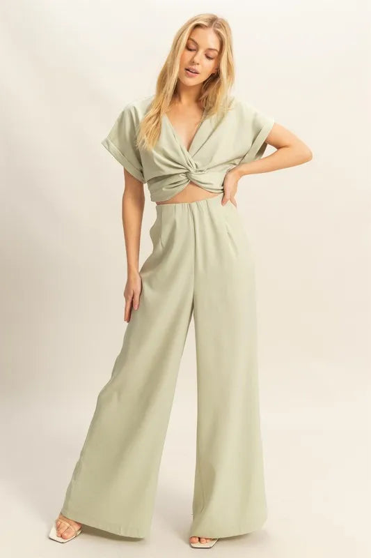 HYFVE Twisted Front Short Sleeve Top and Wide Leg Pants Set-Sets-Trendsi-[option4]-[option5]-[option6]-[option7]-[option8]-Shop-Boutique-Clothing-for-Women-Online