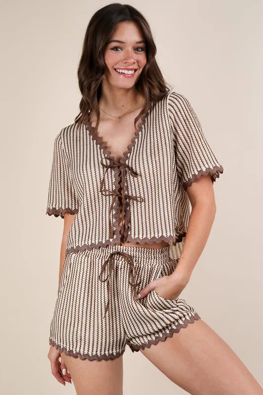 VERY J Wave Trim Detail Knit Top & Shorts Set-Sets-Trendsi-[option4]-[option5]-[option6]-[option7]-[option8]-Shop-Boutique-Clothing-for-Women-Online