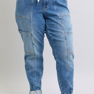 Judy Blue Clayton High Rise Cuffed Cargo Denim Jogger-Womens-Ave Shops-[option4]-[option5]-[option6]-[option7]-[option8]-Shop-Boutique-Clothing-for-Women-Online