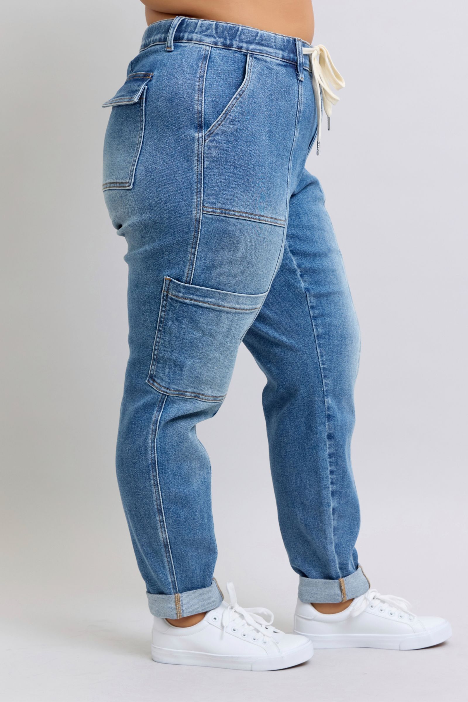 Judy Blue Clayton High Rise Cuffed Cargo Denim Jogger-Womens-Ave Shops-[option4]-[option5]-[option6]-[option7]-[option8]-Shop-Boutique-Clothing-for-Women-Online
