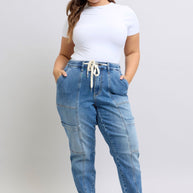 Judy Blue Clayton High Rise Cuffed Cargo Denim Jogger-Womens-Ave Shops-[option4]-[option5]-[option6]-[option7]-[option8]-Shop-Boutique-Clothing-for-Women-Online