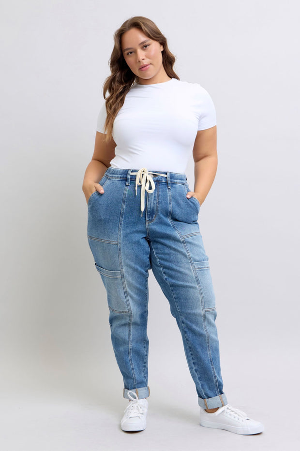 Judy Blue Clayton High Rise Cuffed Cargo Denim Jogger-Womens-Ave Shops-[option4]-[option5]-[option6]-[option7]-[option8]-Shop-Boutique-Clothing-for-Women-Online