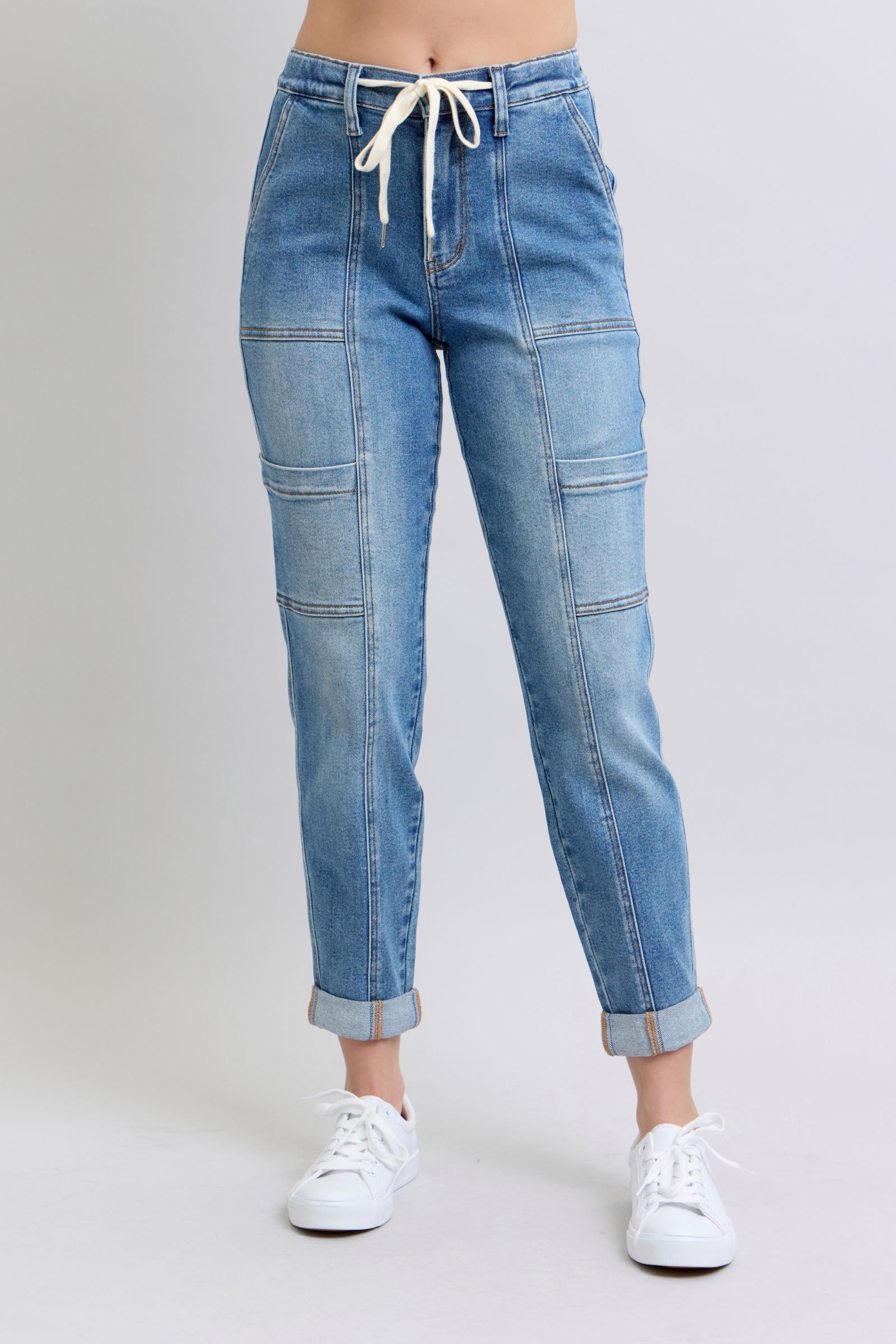 Judy Blue Clayton High Rise Cuffed Cargo Denim Jogger-Womens-Ave Shops-[option4]-[option5]-[option6]-[option7]-[option8]-Shop-Boutique-Clothing-for-Women-Online
