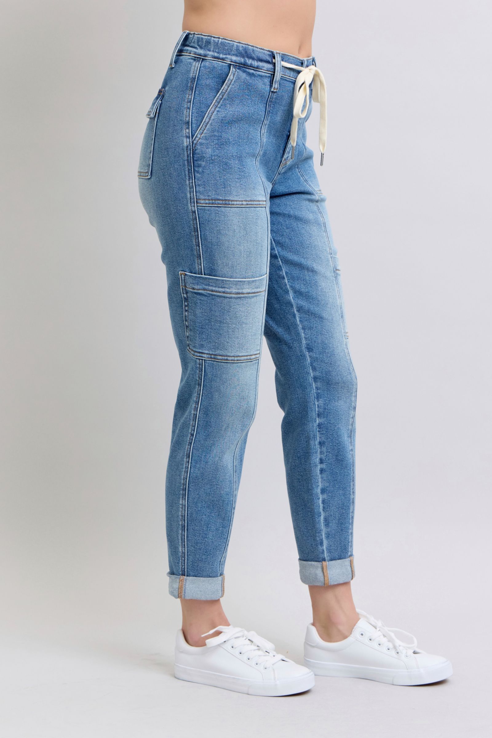 Judy Blue Clayton High Rise Cuffed Cargo Denim Jogger-Womens-Ave Shops-[option4]-[option5]-[option6]-[option7]-[option8]-Shop-Boutique-Clothing-for-Women-Online