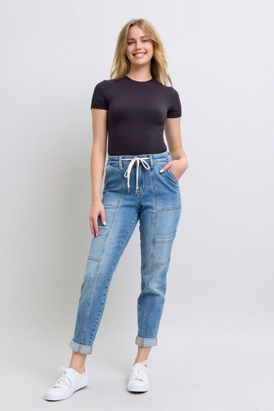 Judy Blue Clayton High Rise Cuffed Cargo Denim Jogger-Womens-Ave Shops-[option4]-[option5]-[option6]-[option7]-[option8]-Shop-Boutique-Clothing-for-Women-Online