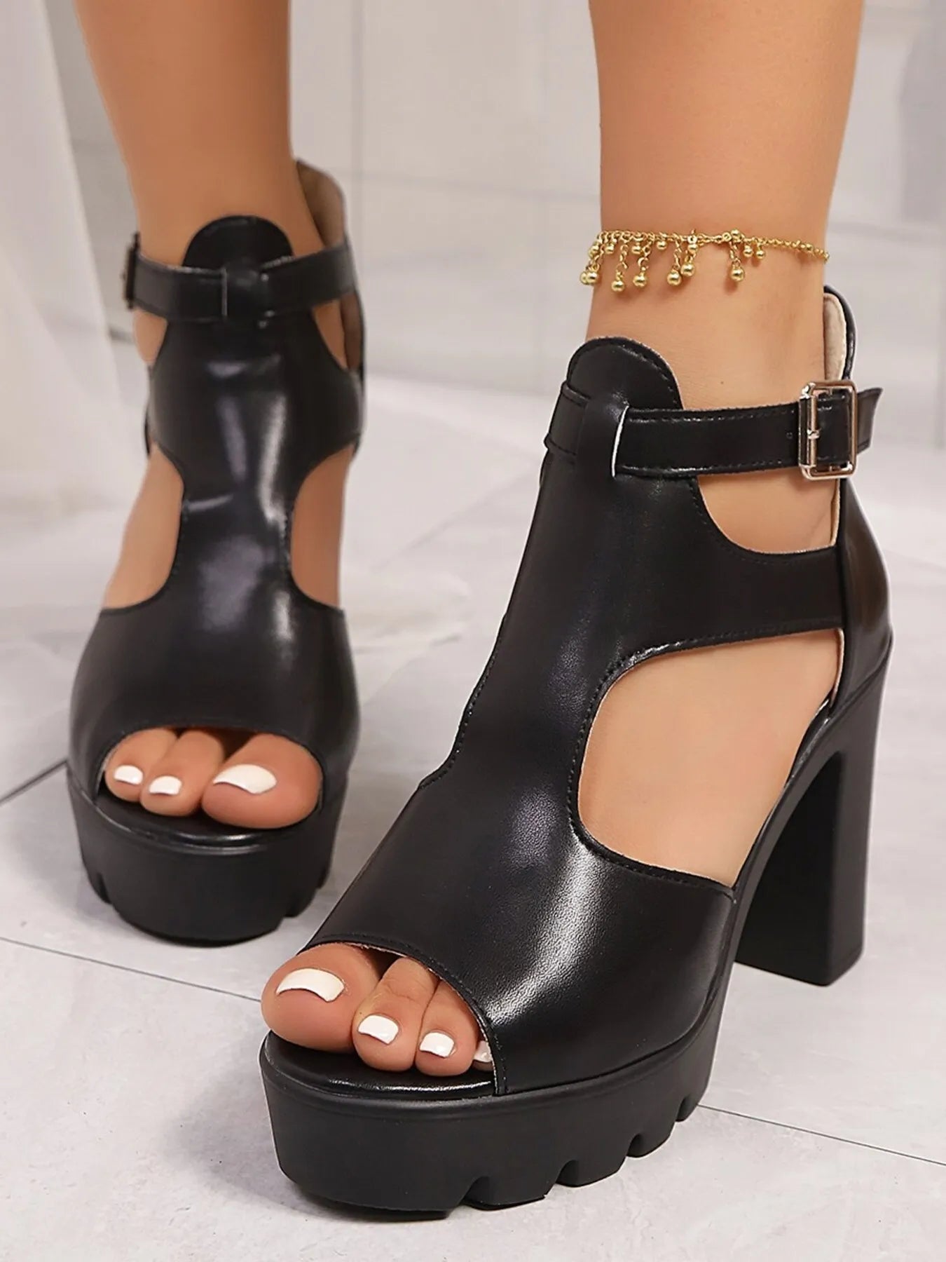 Cutout Block Heels Sandals-Shoes-Trendsi-[option4]-[option5]-[option6]-[option7]-[option8]-Shop-Boutique-Clothing-for-Women-Online