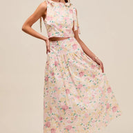SO ME Floral Printed Woven Shoulder Bow Tie Top and Skirt Set-Dresses-Trendsi-[option4]-[option5]-[option6]-[option7]-[option8]-Shop-Boutique-Clothing-for-Women-Online