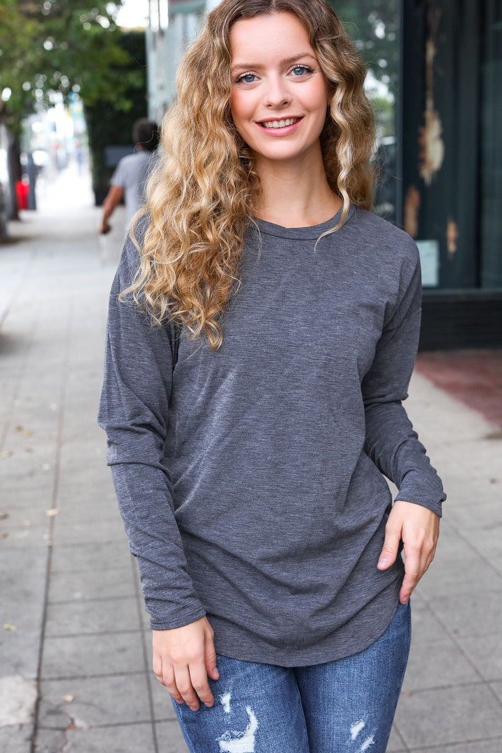 Casual Chic Solid Grey Fitted Long Sleeve Terry Pullover-Beeson River-[option4]-[option5]-[option6]-[option7]-[option8]-Shop-Boutique-Clothing-for-Women-Online