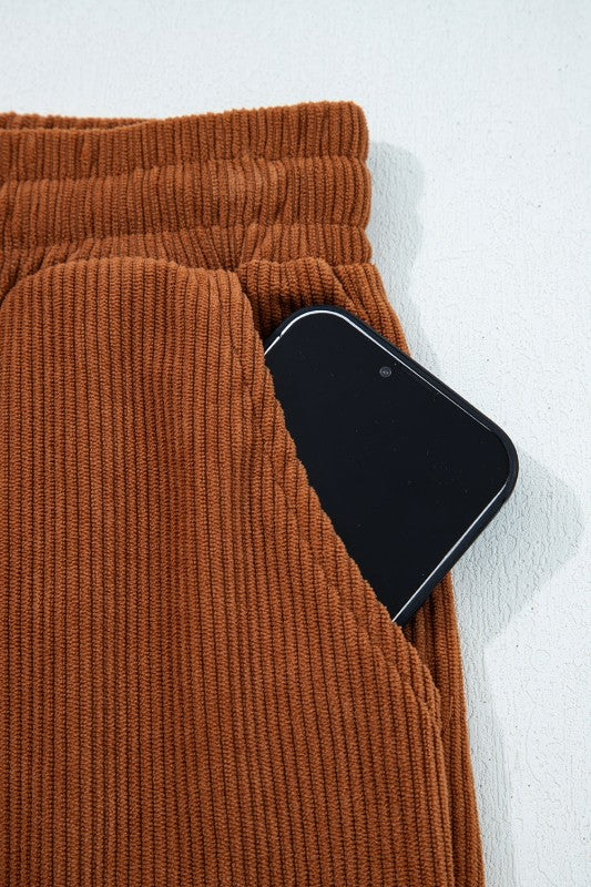 Solid Corduroy Drawstring Elastic Waist Pants-JUNIPER BLVD-[option4]-[option5]-[option6]-[option7]-[option8]-Shop-Boutique-Clothing-for-Women-Online