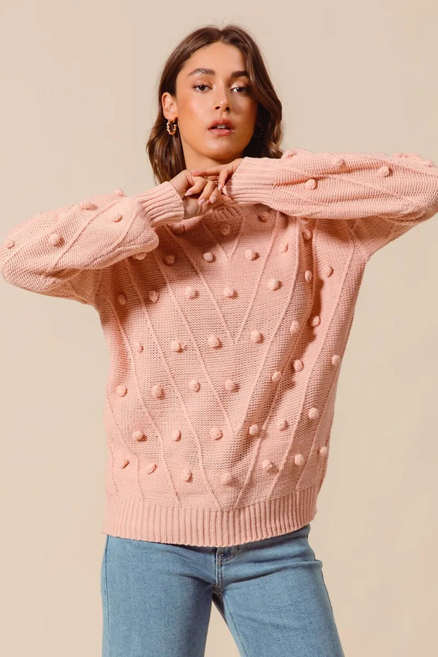 SO ME Pom Pom Textured Knit Sweater Top-Sweater-Trendsi-[option4]-[option5]-[option6]-[option7]-[option8]-Shop-Boutique-Clothing-for-Women-Online