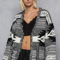 POL Open Front Geometric Print Cardigan with Fringe Detail-Cardigan-Trendsi-[option4]-[option5]-[option6]-[option7]-[option8]-Shop-Boutique-Clothing-for-Women-Online
