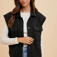 Annie Wear Texture Quilted Snap Down Vest Coat-Vest-Trendsi-[option4]-[option5]-[option6]-[option7]-[option8]-Shop-Boutique-Clothing-for-Women-Online