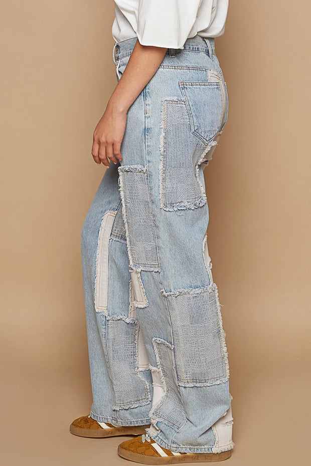 POL Contrast Patched Raw Hem Straight Jeans-Jeans-Trendsi-[option4]-[option5]-[option6]-[option7]-[option8]-Shop-Boutique-Clothing-for-Women-Online