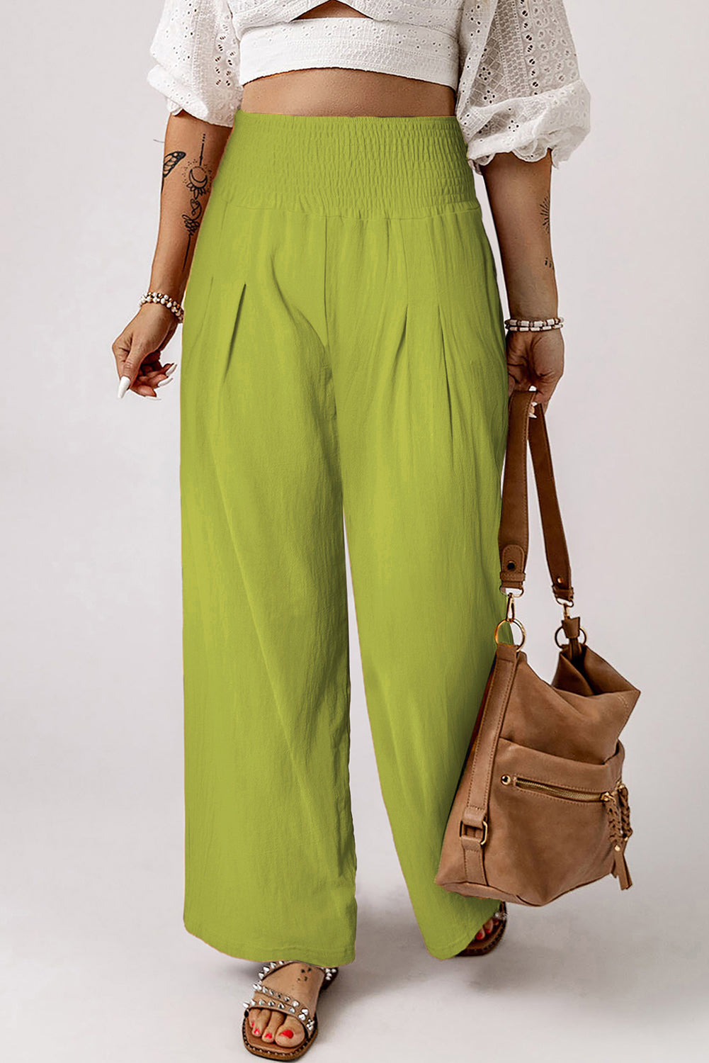 Smocked High Waist Wide Leg Pants-Trendsi-Lime-L-[option4]-[option5]-[option6]-[option7]-[option8]-Shop-Boutique-Clothing-for-Women-Online