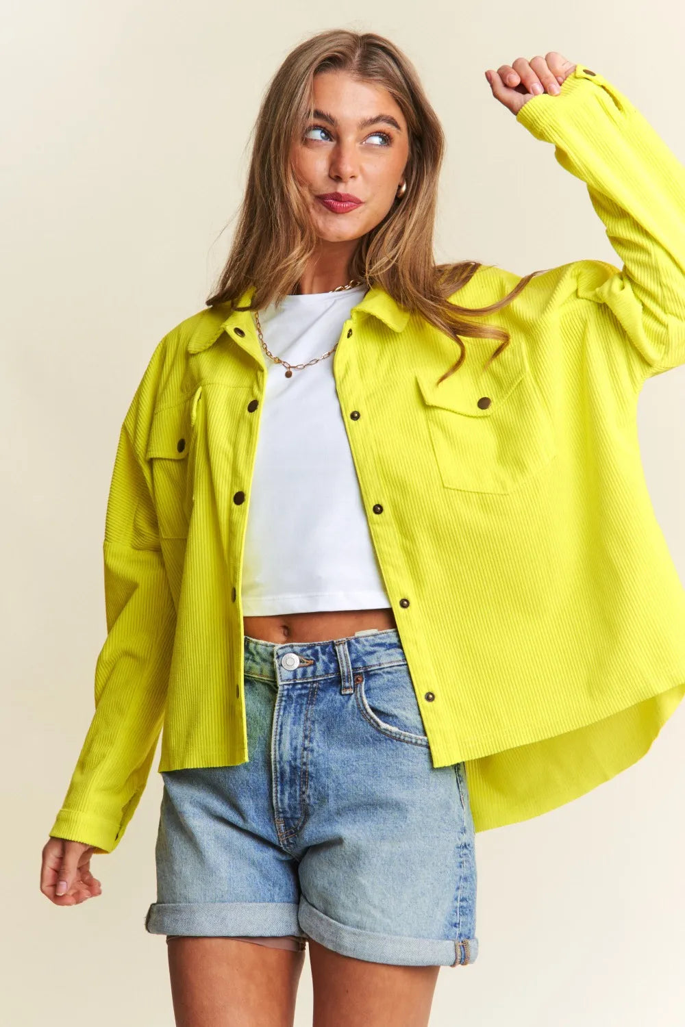 J.NNA Snap Down Long Sleeve High Low Shacket-Jackets-Trendsi-[option4]-[option5]-[option6]-[option7]-[option8]-Shop-Boutique-Clothing-for-Women-Online