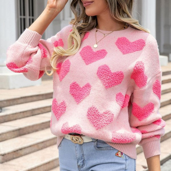 Fuzzy heart pink knit sweater Valentine-EG fashion-one color-S-[option4]-[option5]-[option6]-[option7]-[option8]-Shop-Boutique-Clothing-for-Women-Online