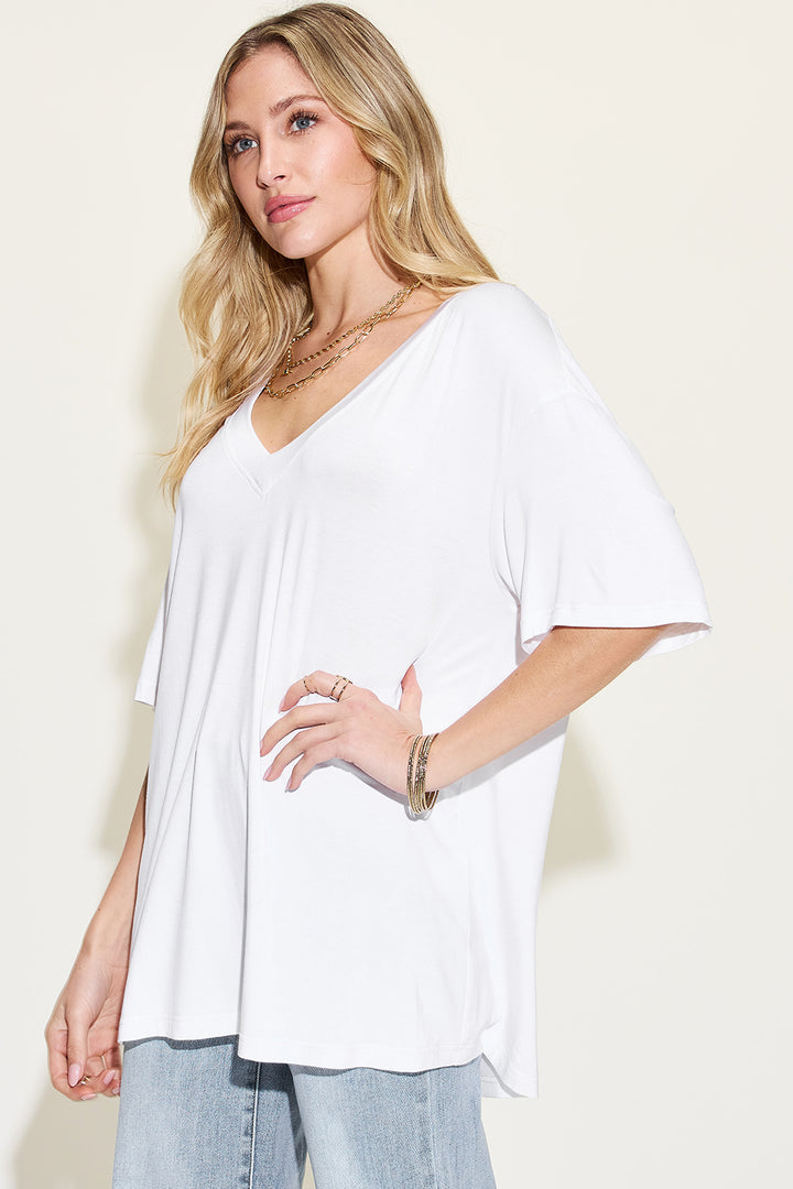 Basic Bae Bamboo V-Neck Drop Shoulder T-Shirt-Trendsi-[option4]-[option5]-[option6]-[option7]-[option8]-Shop-Boutique-Clothing-for-Women-Online