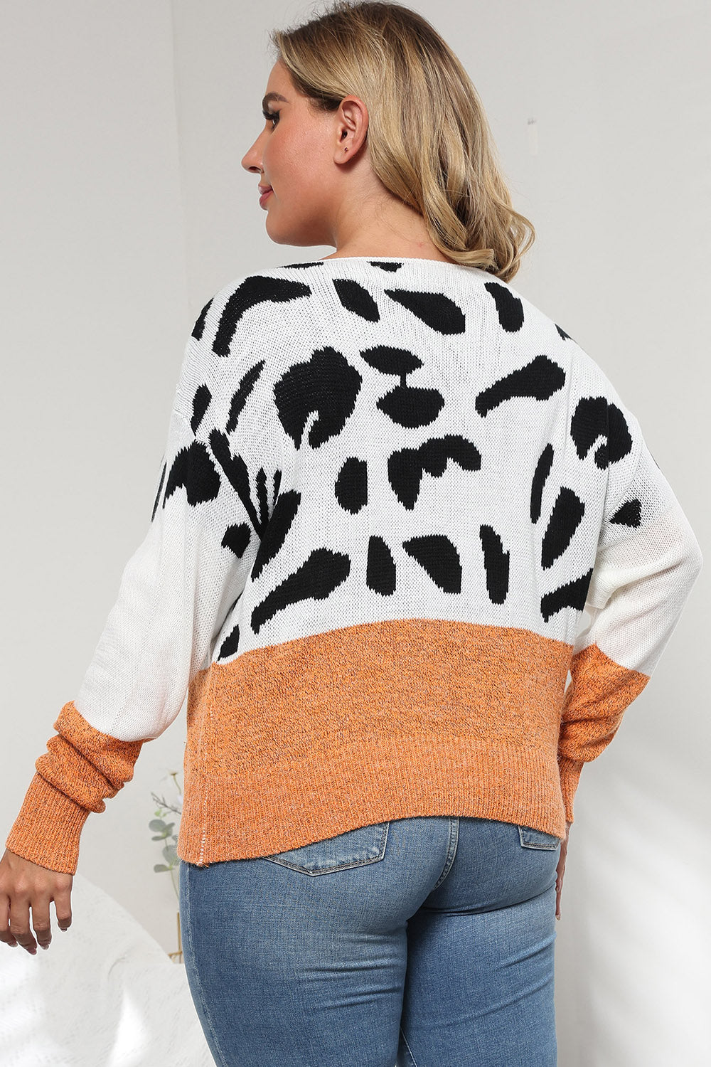 Plus Size Leopard Round Neck Long Sleeve Sweater-Sweaters-Trendsi-[option4]-[option5]-[option6]-[option7]-[option8]-Shop-Boutique-Clothing-for-Women-Online