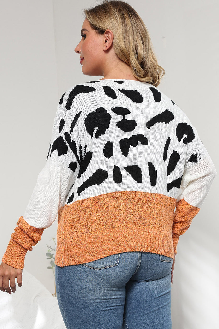 Plus Size Leopard Round Neck Long Sleeve Sweater-Sweaters-Trendsi-[option4]-[option5]-[option6]-[option7]-[option8]-Shop-Boutique-Clothing-for-Women-Online