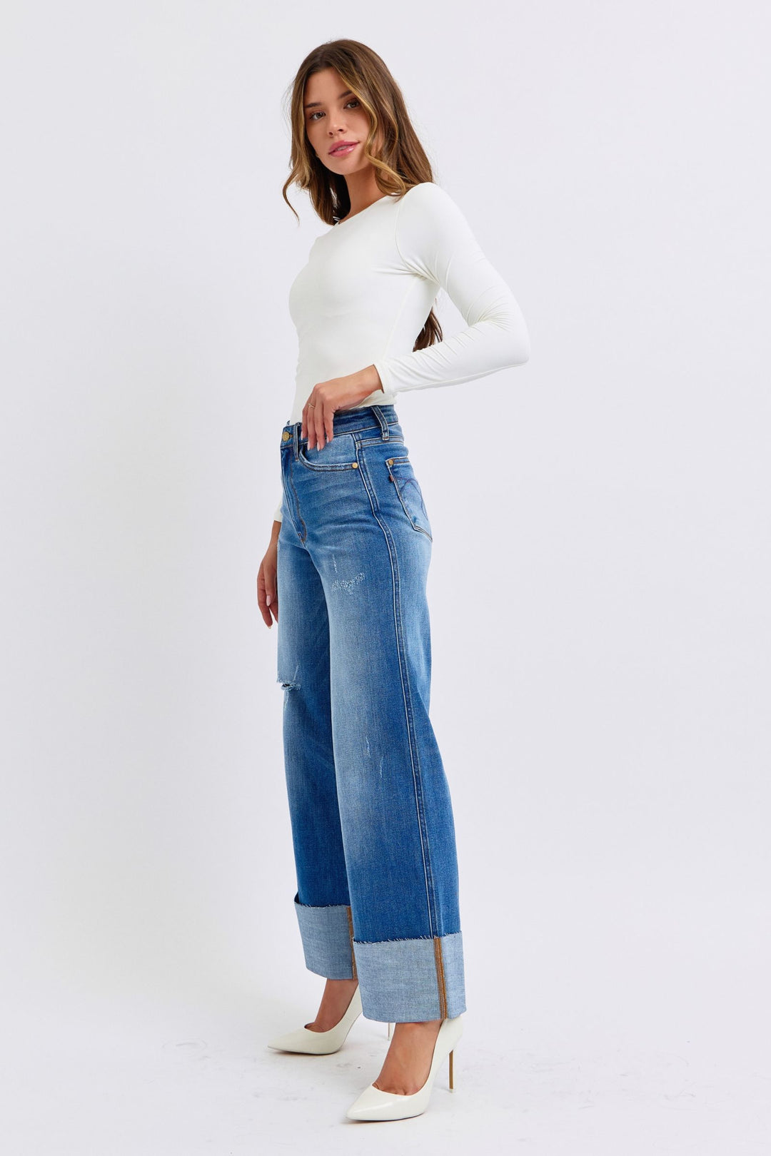 Judy Blue Distressed High Waist Wide Leg Jeans-Trendsi-[option4]-[option5]-[option6]-[option7]-[option8]-Shop-Boutique-Clothing-for-Women-Online