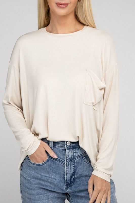 Zenana Washed Ribbed Dolman Sleeve Round Neck Top-ZENANA-SAND BEIGE-S/M-[option4]-[option5]-[option6]-[option7]-[option8]-Shop-Boutique-Clothing-for-Women-Online