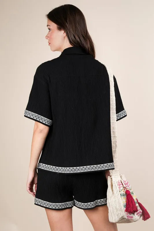 VERY J Crinkled Woven Shirt Top & Shorts Set-2 piece set-Trendsi-[option4]-[option5]-[option6]-[option7]-[option8]-Shop-Boutique-Clothing-for-Women-Online