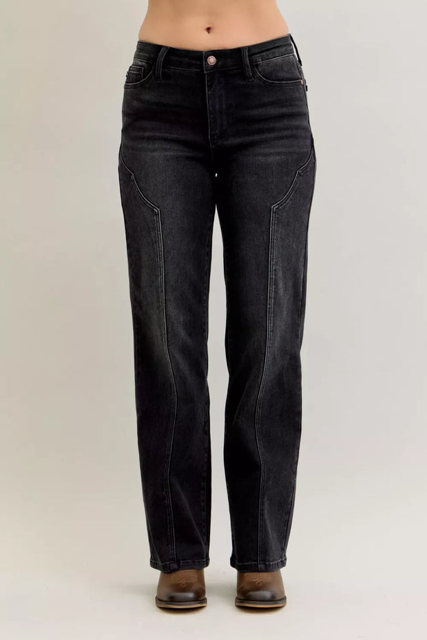 Judy Blue Mid Rise Straight Western Seam Detail Jeans-Jeans-Trendsi-[option4]-[option5]-[option6]-[option7]-[option8]-Shop-Boutique-Clothing-for-Women-Online