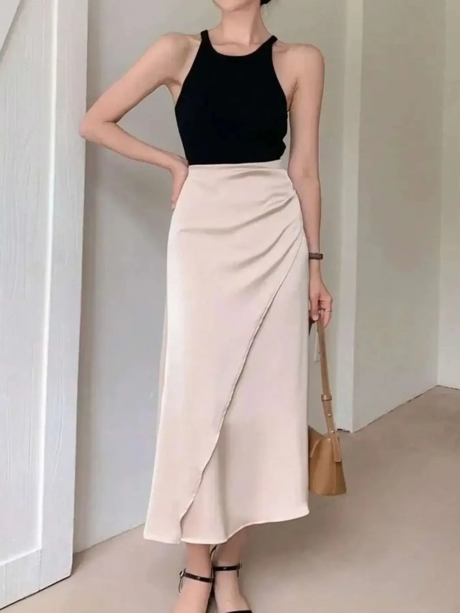 Asymmetric Wrap Midi Skirt with Fluted Hem-Skirts-Trendsi-[option4]-[option5]-[option6]-[option7]-[option8]-Shop-Boutique-Clothing-for-Women-Online
