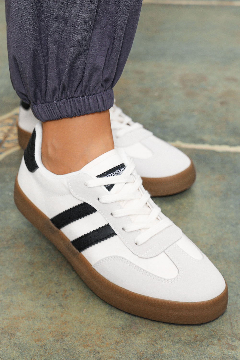 Striped Lace Up Flat Sneakers-Sneakers-Shewin-[option4]-[option5]-[option6]-[option7]-[option8]-Shop-Boutique-Clothing-for-Women-Online