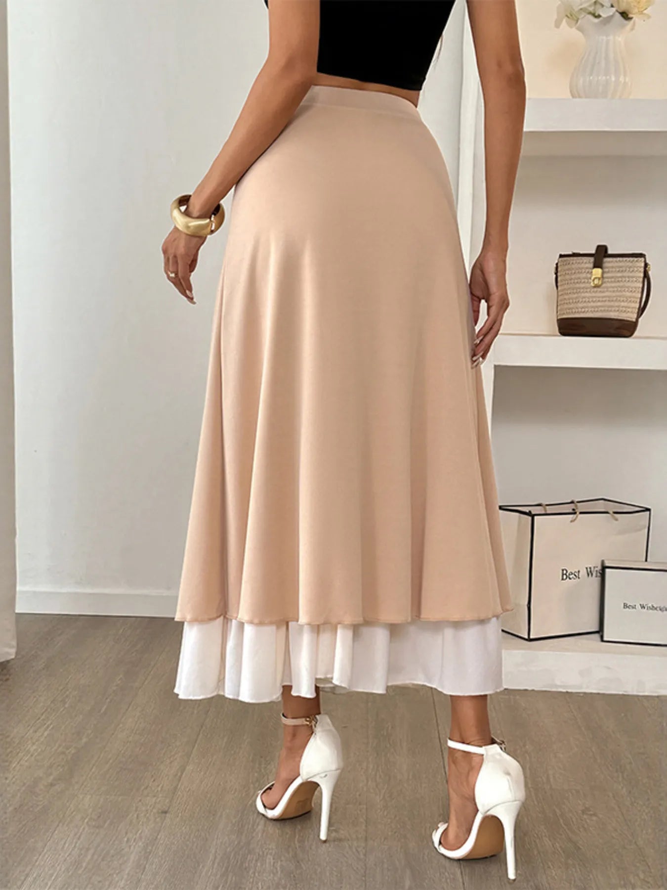 Layered Midi Skirt with Contrast Hem Detail-Skirts-Trendsi-[option4]-[option5]-[option6]-[option7]-[option8]-Shop-Boutique-Clothing-for-Women-Online