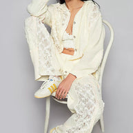 POL Exposed Seam Button Down Hooded Jacket with Lace Detail-Jacket-Trendsi-[option4]-[option5]-[option6]-[option7]-[option8]-Shop-Boutique-Clothing-for-Women-Online