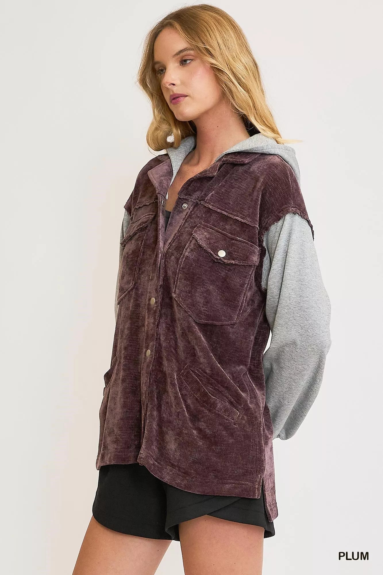 Umgee Contrast Hooded Chenille Jacket-Coats & Jackets-Trendsi-[option4]-[option5]-[option6]-[option7]-[option8]-Shop-Boutique-Clothing-for-Women-Online