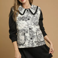 Umgee Toile Quilted Vest with Ruffle Collar-Vest-Trendsi-[option4]-[option5]-[option6]-[option7]-[option8]-Shop-Boutique-Clothing-for-Women-Online