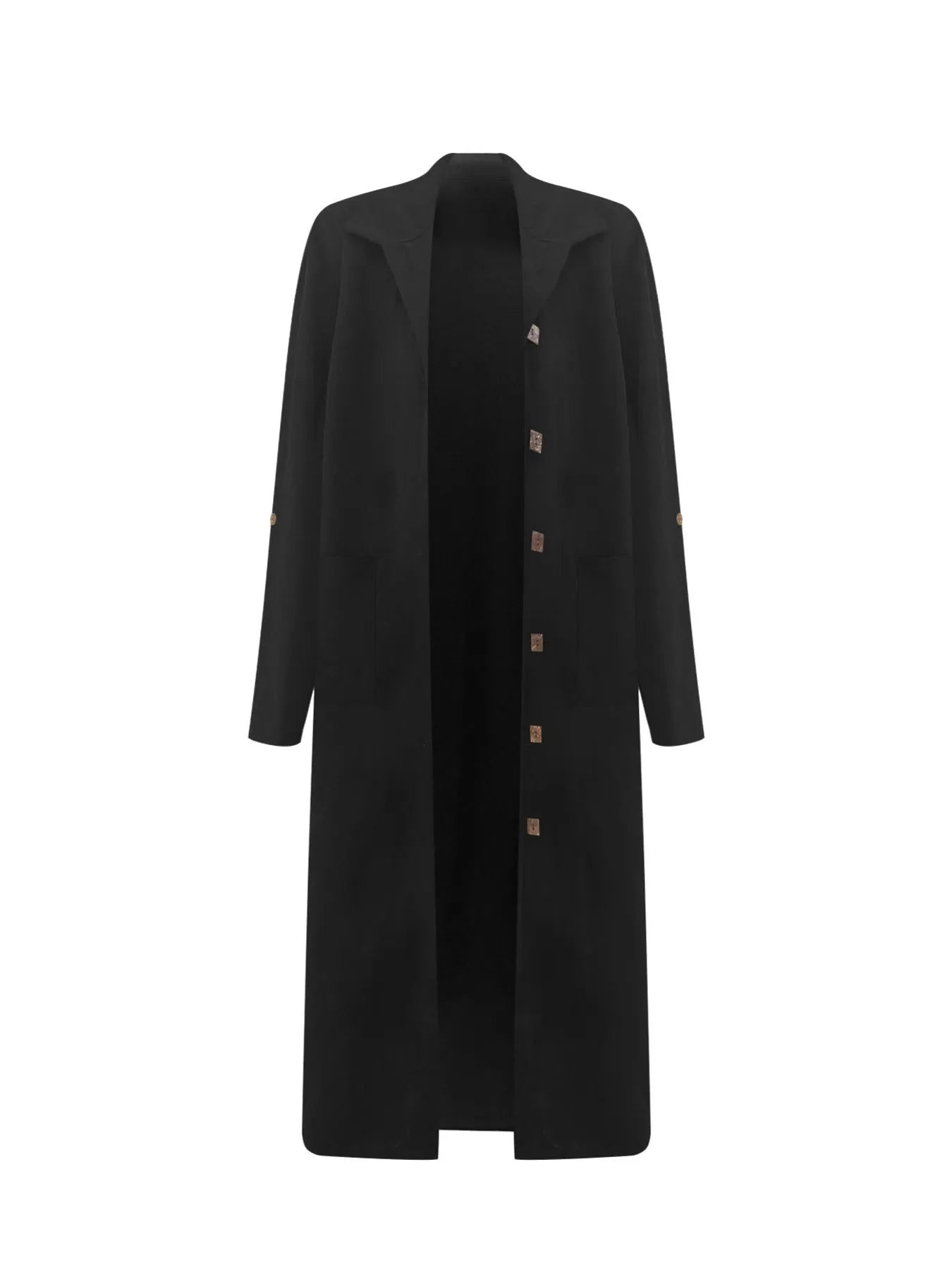 Lapel Collar Button-Front Longline Coat-Coats & Jackets-Trendsi-[option4]-[option5]-[option6]-[option7]-[option8]-Shop-Boutique-Clothing-for-Women-Online