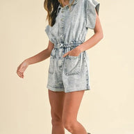 Annie Wear Elastic Waistband Short Sleeve Denim Romper-Rompers-Trendsi-[option4]-[option5]-[option6]-[option7]-[option8]-Shop-Boutique-Clothing-for-Women-Online