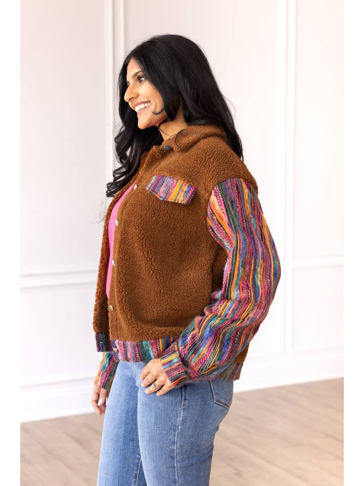 Brown Sherpa with Multi-Colored Sleeves-Layers-Ave Shops-[option4]-[option5]-[option6]-[option7]-[option8]-Shop-Boutique-Clothing-for-Women-Online