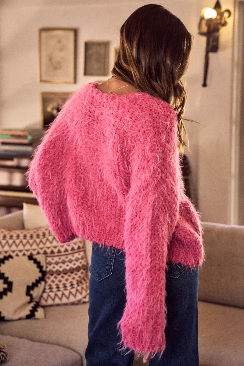 SO ME Soft Touch Hairy Loose Fit Cozy Sweater Cardigan-Cardigans-Trendsi-[option4]-[option5]-[option6]-[option7]-[option8]-Shop-Boutique-Clothing-for-Women-Online