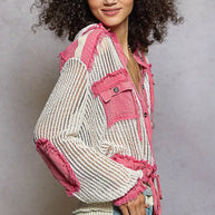 POL Texture Woven Button Down Hooded Shirt with Drawstring Hem-Shirts-Trendsi-[option4]-[option5]-[option6]-[option7]-[option8]-Shop-Boutique-Clothing-for-Women-Online