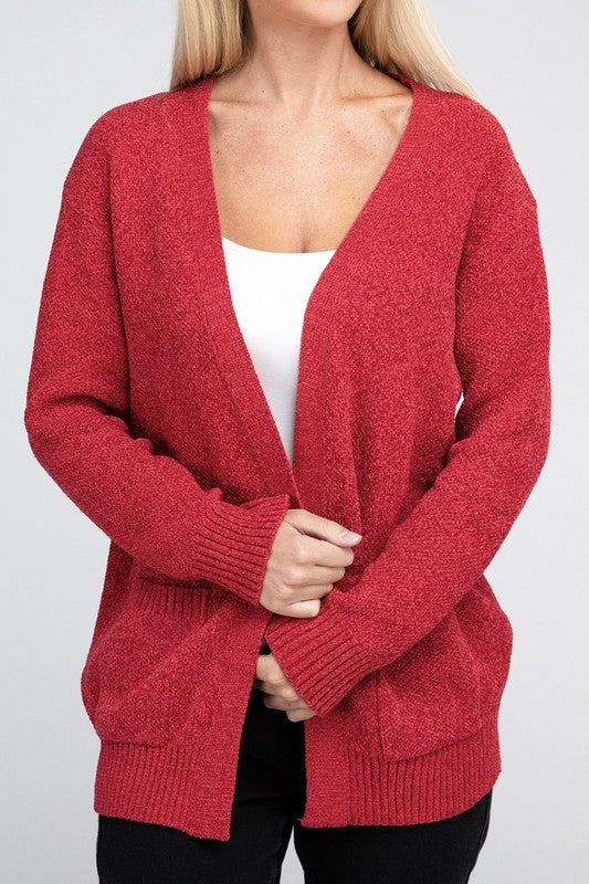 Zenana Melange Open Front Sweater Cardigan-ZENANA-DK RED-S-[option4]-[option5]-[option6]-[option7]-[option8]-Shop-Boutique-Clothing-for-Women-Online