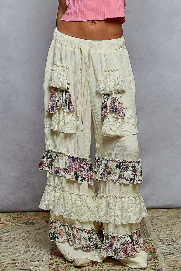 POL Drawstring Double Gauze Wide Leg Pants with Print and Lace Ruffle-pants-Trendsi-NATURAL-S-[option4]-[option5]-[option6]-[option7]-[option8]-Shop-Boutique-Clothing-for-Women-Online