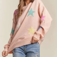 ADORA Stars Pattern Round Neck Drop Shoulder Sweater-Sweaters-Trendsi-[option4]-[option5]-[option6]-[option7]-[option8]-Shop-Boutique-Clothing-for-Women-Online