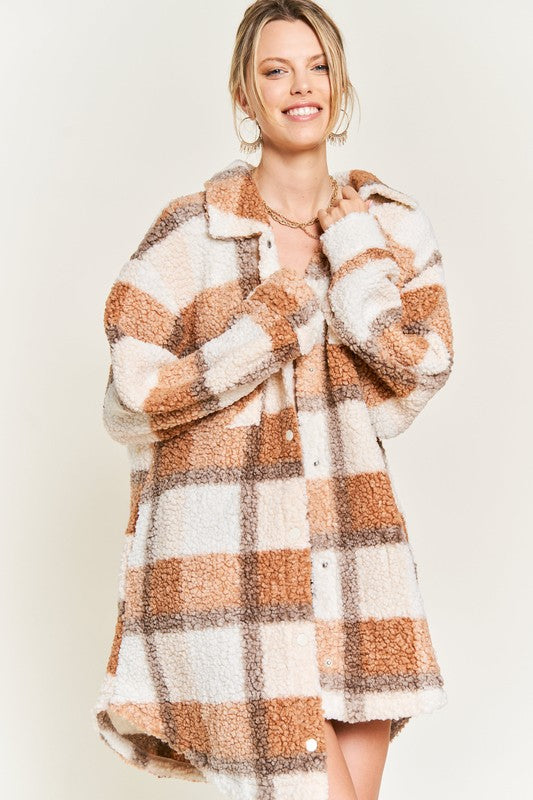Fuzzy plaid teddy jacket PLUS SIZE-Jade By Jane-[option4]-[option5]-[option6]-[option7]-[option8]-Shop-Boutique-Clothing-for-Women-Online